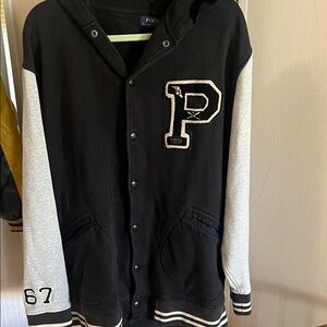 Vintage Polo by Ralph Lauren Black and Gray Hooded Varsity Jacket XL